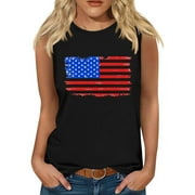 TrendVibe365 American Flag Tank Top Women Stars Stripes Summer Pullovers Crew Neck 1776 Tees Sleeveless Freedom Blouse Loose Fit Shirts Holiday Beach Outfits