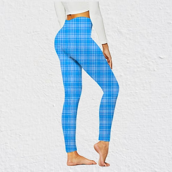 successthop Athletic Leggings for Women High Waisted Gradient Plaid Stretchy Athletic Yoga Pants High Waisted Butt Lifting Leggings Tights Casual Slim Sports Trousers Blue XL