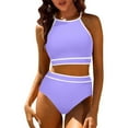 thumbnail image 1 of TrendVibe365 Bathing Suits for Teens 2 Piece Bikini Full Coverage Spaghetti Strap Scoop Neck Bikini Top High Waist Bikini Bottoms Modest Swimsuits Solid Push up Slimming Fashion Beach Swimwears, 1 of 7