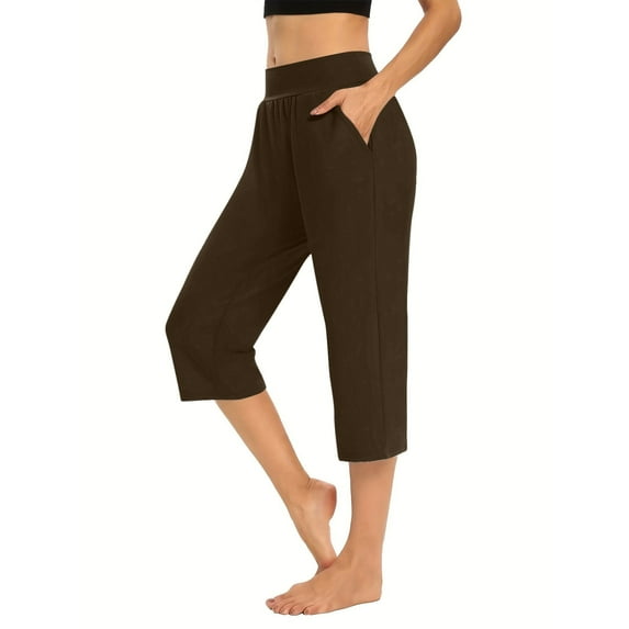 successthop Black Capris for Women, Women Capri Pants for Summer, Pedal Pushers Trousers, Brown