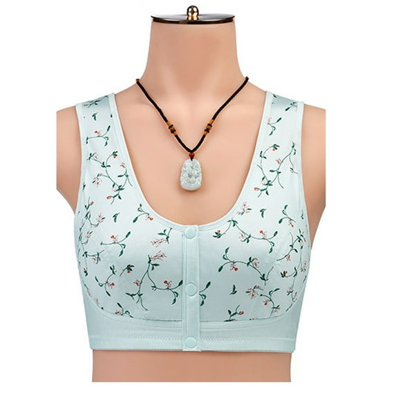 TrendVibe365 Bralette for Women Green 2XL Button Front No Wire Push Up Everyday Bra Floral V Neck Daily Bra Seamless Wide Strap Basic Bralette Full Coverage Soft Bras Lingerie