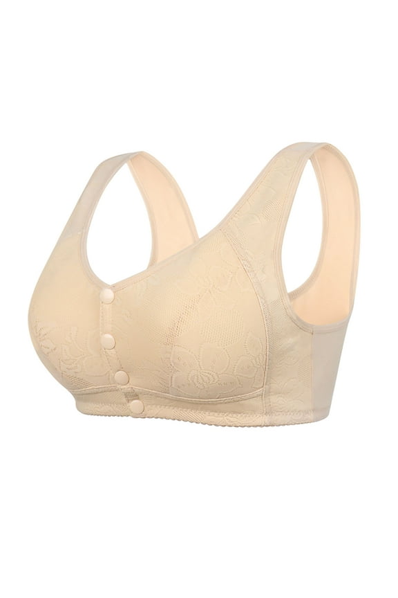 Bras for Older Women with Sagging Breasts No Wire Push up Bralettes Padded Button Front Clasp Wide Strap Corset Top Full Coverage Crop Tank Top Comfy Lingerie Brown L