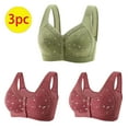 thumbnail image 1 of successthop Bras for Women Front Closure 3 Pack Daisy Floral Wirefree Push up Bralette Padded Button Front Close Wide Strap Corset Full Coverage Crop Tank Top Comfortable Lingerie Green L, 1 of 9