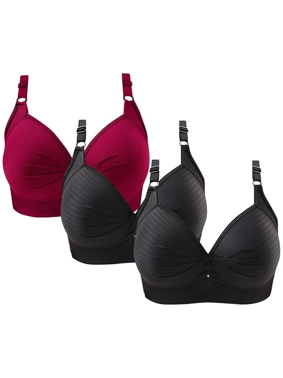 TrendVibe365 Bras for Women No Underwire Plus Size 3 Pack Wireless Push up Bralettes Padded Triangle Adjustable Strap Bustier Full Coverage Crop Cami Top Comfy Underwear Red 3XL