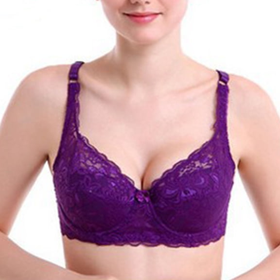 successthop Bras for Women No Underwire Plus Size Lace Wireless Push up Bralette Padded Triangle Adjustable Strap Bustier Full Coverage Crop Cami Top Comfy Lingerie Purple 95