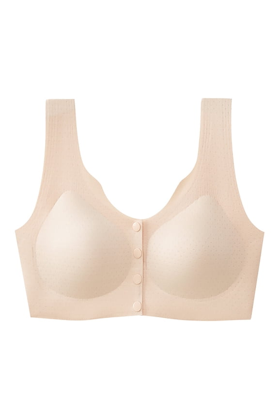Bras for Women Wirefree Push up Bralettes Padded Snap Front Closure Wide Strap Corset Full Coverage Crop Tank Top Cute Shapewear Nude L