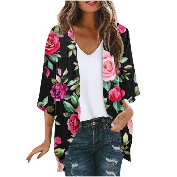 successthop Cardigan for Women Lightweight Puff Sleeve Kimono Cardigans Casual Loose Beach Cover Ups Cropped Cardigans Everyday Wear Beach Vacation Outfits Going Out Cardigan