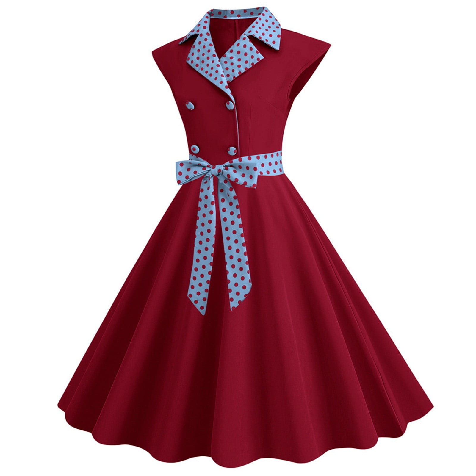 Trendvibe365 Christmas Dresses Casual Women Red Vintage Homecoming Dress Lapel Neck Gowns Dress Sleeveless Formal Dress Midi Cocktail Dress Swing