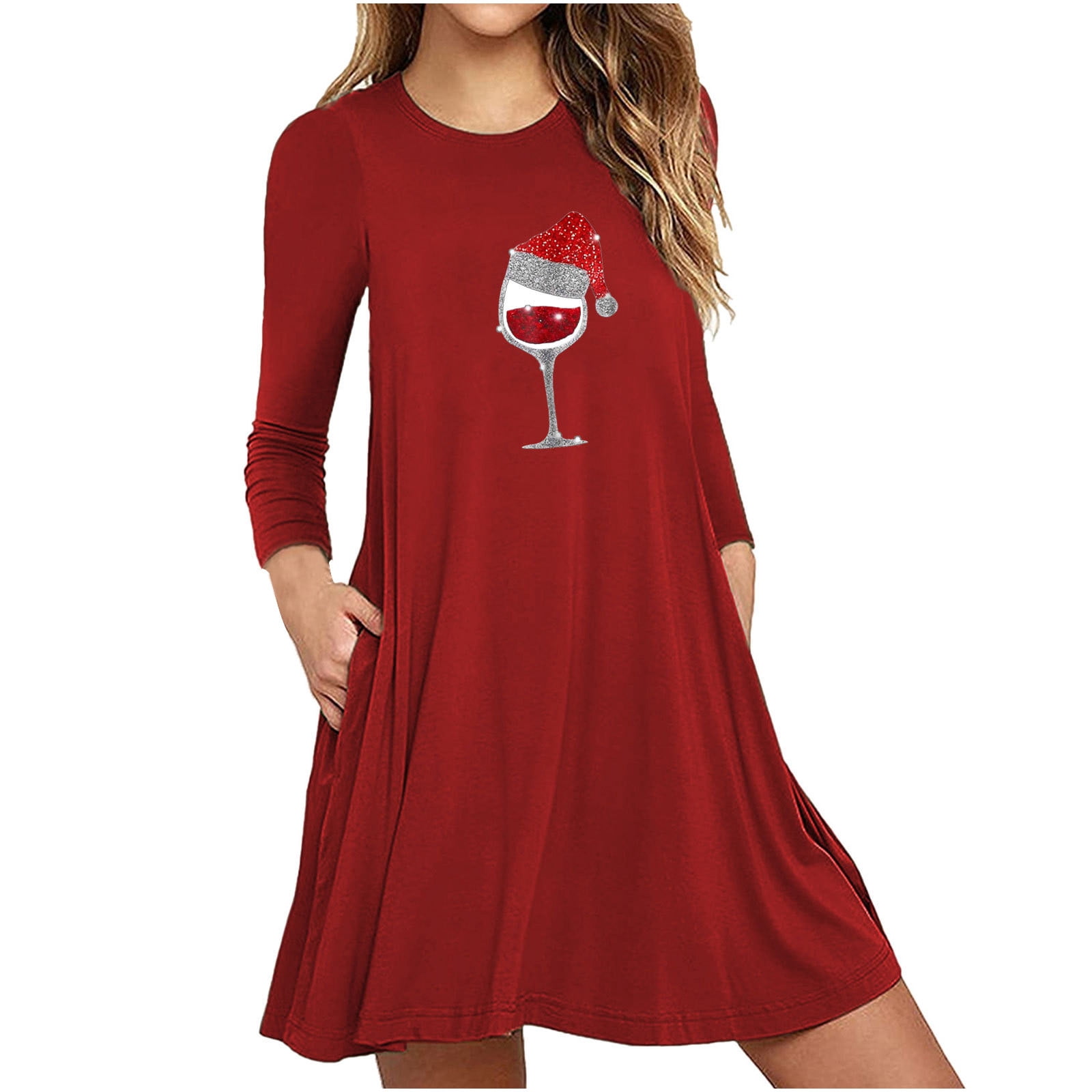 TrendVibe365 Christmas Dresses for Women Plus Size Elegant Crewneck
