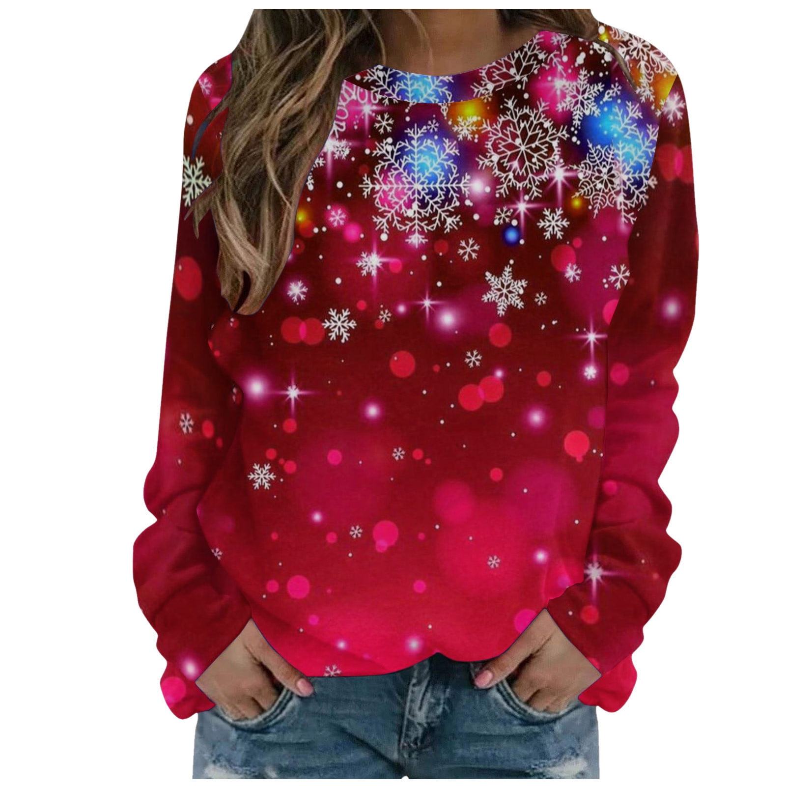TrendVibe365 Christmas Sweatshirts for Women Loose Fit Snowflake
