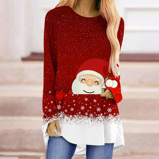TrendVibe365 Christmas Tops for Women Long Sleeve Plus Size Santa Claws