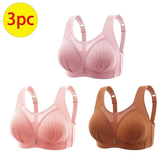 successthop Comfortable Bra Womens Plus Size 3 Pack Mesh No Wire Push up Bralette Padded Adjustable Strap Corset Top Full Coverage Crop Cami Top Cute Lingerie Pink 3XL