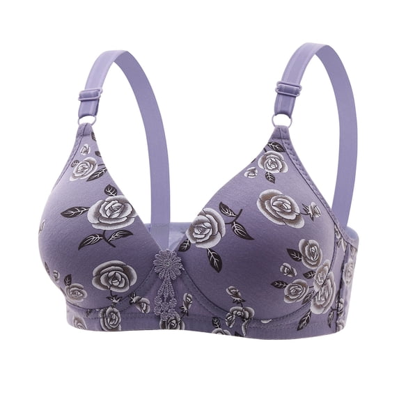 successthop Comfortable Bras for Women Daisy Floral Wireless Push up Bralettes Padded Triangle Adjustable Strap Bustier Full Coverage Crop Cami Top Comfy Underwear Purple 2XL