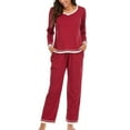 thumbnail image 1 of TrendVibe365 Cute Outfits for Women Summer Patchwork Crewneck Long Sleeve Shirts and Wide Leg Long Pants Cosy Loose Fit Pajamas Lounge Set Loungewear Summer Outfits, 1 of 6