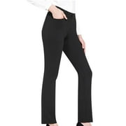 TrendVibe365 Dress Pants Work Office Business Casual for Women Solid Color Straight Leg Stretchy Casual Dressy Pants High Waisted Pull On Skinny Trousers with Pockets Black XL