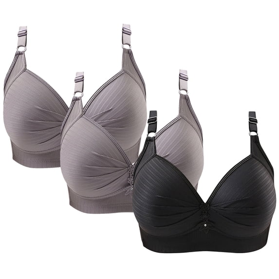 TrendVibe365 Everyday Bras Womens 3 Pack Wireless Push up Bralettes Padded Triangle Adjustable Strap Bustier Full Coverage Crop Cami Top Comfy Shapewear Gray S