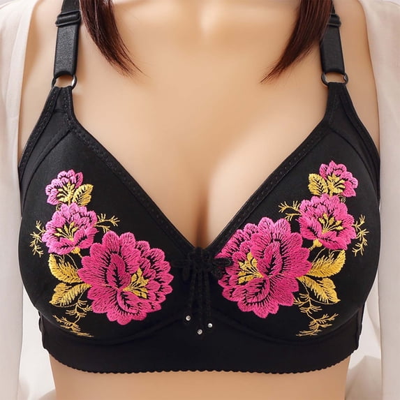 TrendVibe365 Everyday Bras Womens Floral Wirefree Push up Bralettes Padded Adjustable Strap Corset Full Coverage Crop Cami Top Comfortable Shapewear Black 38/85BC