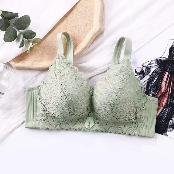 TrendVibe365 Everyday Bras Womens Lace No Underwire Push up Bralettes Padded Triangle Corset Bra Full Coverage Comfort Underwear Green 34