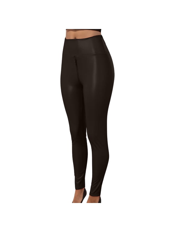 Faux Leather Leggings for Women Leather Shiny Stretchy Pleather Leggings Tights High Waisted Butt Lifting Leggings Tights Comfy Skinny Pull On PU Pants Black XL