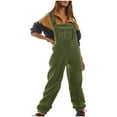 thumbnail image 1 of successthop Fleece Overalls Adult Solid Color Casual Loose Jumpsuit Long Sleeved V Neck Jumpsuit Casual Pajama Pocket Jumpsuit Green M, 1 of 9