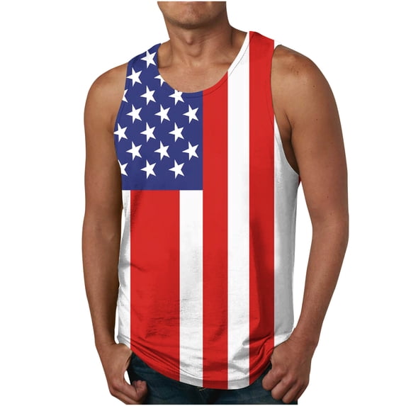 successthop Fourth of July Men Muscle Shirt Tank Top American Flag Workout Shirts American Flag Sleeveless Tee Tops Basic Crew Neck Comfy Soft T Shirts Apparel