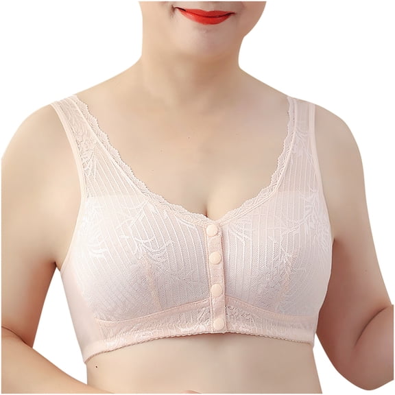 successthop Front Close Bras for Women Daisy Floral No Wire Push up Bralettes Padded Button Front Closure Wide Strap Corset Top Full Coverage Crop Tank Top Comfy Shapewear Nude XL