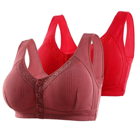 successthop Front Closure Bras for Women Multipack Cotton Floral No Wire Push up Bralette Padded Button Front Closure Wide Strap Corset Top Full Coverage Crop Tank Top Cute Shapewear Red 38