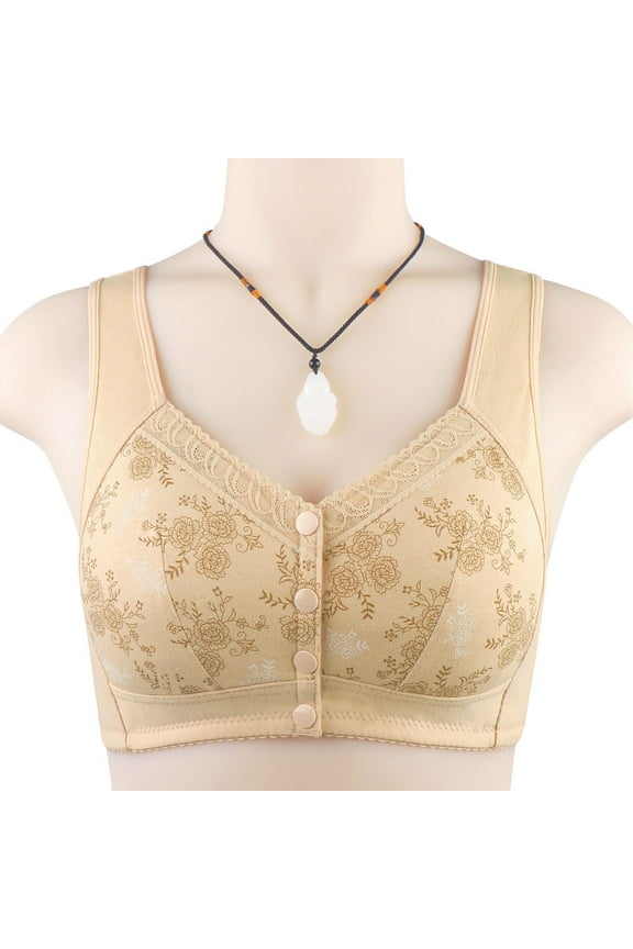 TrendVibe365 Full Coverage Bras for Women Beige 4XL Button Front Wireless Push Up Everyday Bralette Floral Lace U Neck Daily Bralette Breathable Wide Strap Basic Bra Full Coverage Soft Bras Lingerie
