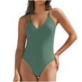 thumbnail image 1 of successthop Full Coverage Swimsuits for Women Green One Piece Bathing Suits Thong V Neck with Padded Bras Solid Swimwear Beachwear XL, 1 of 7