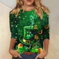 thumbnail image 1 of TrendVibe365 Green Ladies Tops and Blouses 3/4 Sleeve Dressy St Patricks Day Plus Size Round Neck Polyester Casual St. Patricks Day Blouse Tops for Irish Themed Gifts XL, 1 of 5