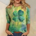 thumbnail image 1 of successthop Green Womens Plus Size Tops 3/4 Sleeve St Patricks Day Crew Neck Polyester Casual St. Patricks Day Blouse Tops for Irish Themed Gifts XL, 1 of 5