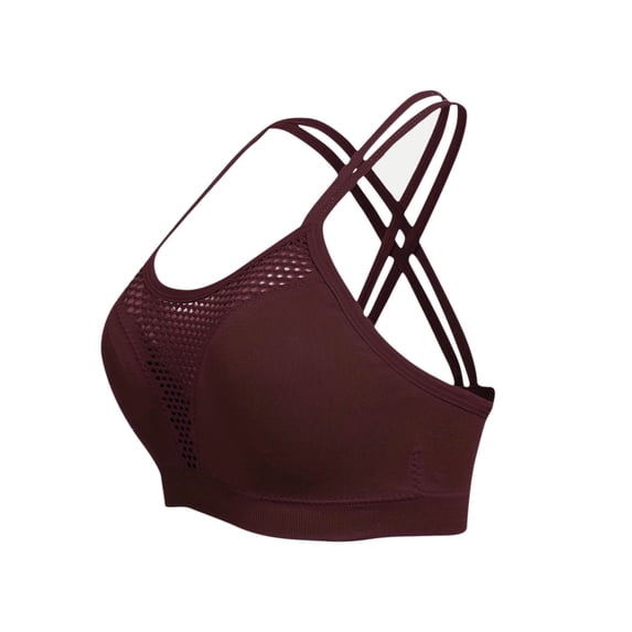 successthop Gym Bras for Women Workout Mesh Wireless Push up Bralette Padded U Back Wide Strap Support Bustier Full Coverage Crop Tank Top Comfy Shapewear Brown S