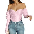 thumbnail image 1 of TrendVibe365 Halloween Pink Corset Bustier Top for Women Plus Size Satin Boned Overbust Corset Solid Bustier Underbust Lingerie Long Sleeve Bodysuit Tops Tied Bodyshaper Top for Renaissance Dress, 1 of 6