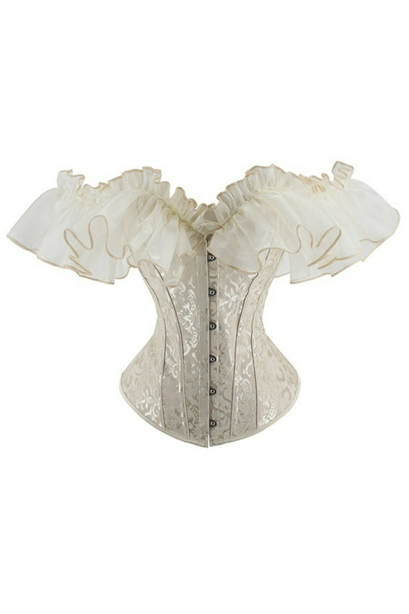 TrendVibe365 Halloween Women Corset Underbust Satin Boned Overbust Corset Solid Bustier Underbust Lingerie Ruffle Push Up Bodysuit Tops Metal Snap Bodyshaper Top for Renaissance Dress