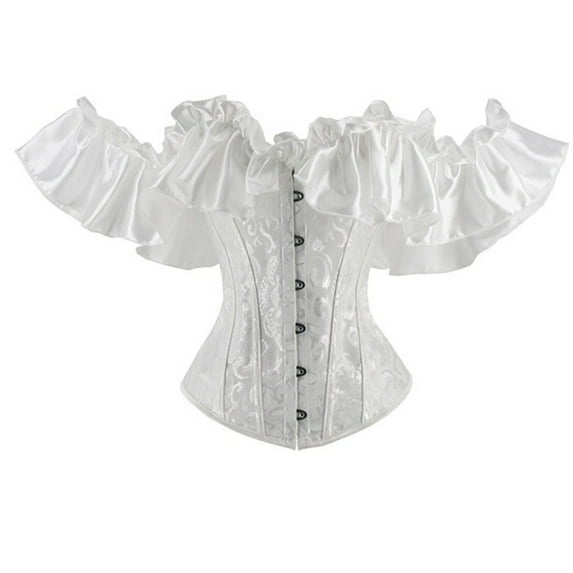 TrendVibe365 Halloween Women Corset Underbust Satin Boned Overbust Corset Solid Bustier Underbust Lingerie Ruffle Push Up Bodysuit Tops Metal Snap Bodyshaper Top for Renaissance Dress