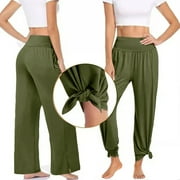 TrendVibe365 Yoga Capris for Women Workout Trousers Stretchy Yoga Capris Workout Mid Waisted Straight Leg Pedal Pushers Capris Pants Lightweight Pull on Elastic Waistband Trousers w Pockets Boho