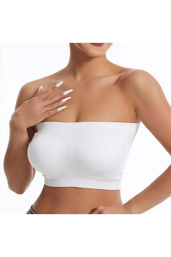 TrendVibe365 Invisible Bra Women Tube Top Stretchy Wireless Push up Underoutfit Bralettes Padded Corset Bra Full Coverage Cute Underwear White S