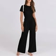 thumbnail image 1 of TrendVibe365 Jumpsuits for Women Dressy Party Black Ribbed Pants Solid Elastic Empire Waist Loose Fit Palazzo Trendy Overalls Long Short Sleeve Rompers Clothes People Dupe, 1 of 7