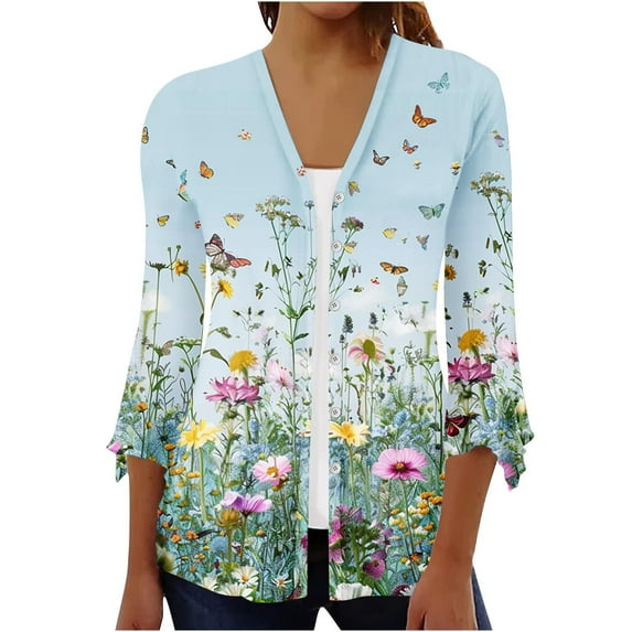 TrendVibe365 Kimono Cardigans for Women Fall Tie Dye Funny Tshirts Loose Fit 3/4 Sleeve Shawl Collar Tops Sexy Clothes Lightweight Everyday Wear Beach Vacation Outfits Trendy Going Out Cardigan