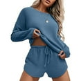 thumbnail image 1 of TrendVibe365 Knit Lounge Sets for Women Plus Size Solid Color Knit Crewneck Long Sleeve Shirts and High Waist Shorts Basic Travel Pajamas Lounge Set Loungewear Summer Outfits, 1 of 7