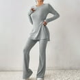 thumbnail image 1 of TrendVibe365 Knit Sets Two Piece Women Fall Style Double Breasted Drape Jacket Pajamas Pants Set Long Sleeve Lapel Set Gray S, 1 of 6