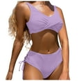 thumbnail image 1 of TrendVibe365 Ladies Swimsuits 2 Piece Bikinis Purple 2 Piece Bathing Suits High Waisted Thong Wrap Top Solid Swimwear Beachwear XL, 1 of 4