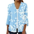 thumbnail image 1 of TrendVibe365 Light Blue Light Weight Cardigan Open-Front 3/4 Sleeve T Shirt Ethnic Floral Button Down Tee Dress Cover up Tunic Tops Everyday Wear Beach Vacation Outfits Going Out Cardigan Blue XL, 1 of 5