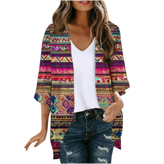 successthop Lightweight Cardigans for Women Summer Open Front 3/4 Sleeve Shirts Button Loose Casual Blouse Draped Flowy Cover Up Cropped Cardigans Everyday Wear Outfits Going Out Cardigan