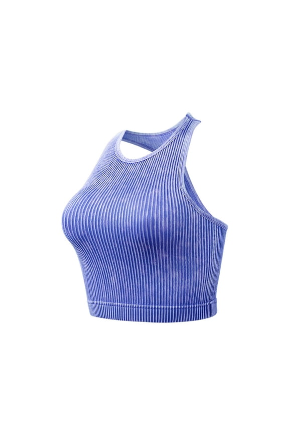 Long Line Sports Bra Women Ribbed Knit No Underwire Push up Tshirt Bralette Padded High Neck Racerback Halter Wide Strap Supportive Longline Bustier Full Coverage Comfortable Lingerie
