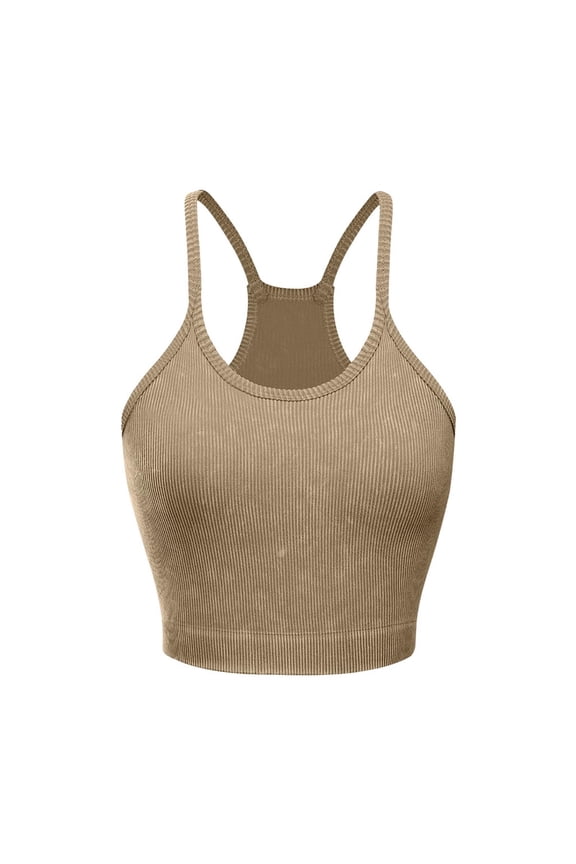 Long Line Sports Bra Women Ribbed Knit Wireless Push up Underoutfit Bralette Padded High Neck Racerback Spaghetti Strap Supportive Longline Corset Bra Crop Cami Top Comfortable Lingerie