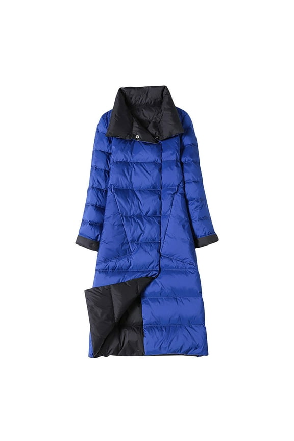Long Puffer Coat Women Long Sleeve Down Jacket without Hood Below Knee Winter Coats Packable Warm Outerwear Plain Thick Coat zip Winter Clothes Soft Comfy Overcoat