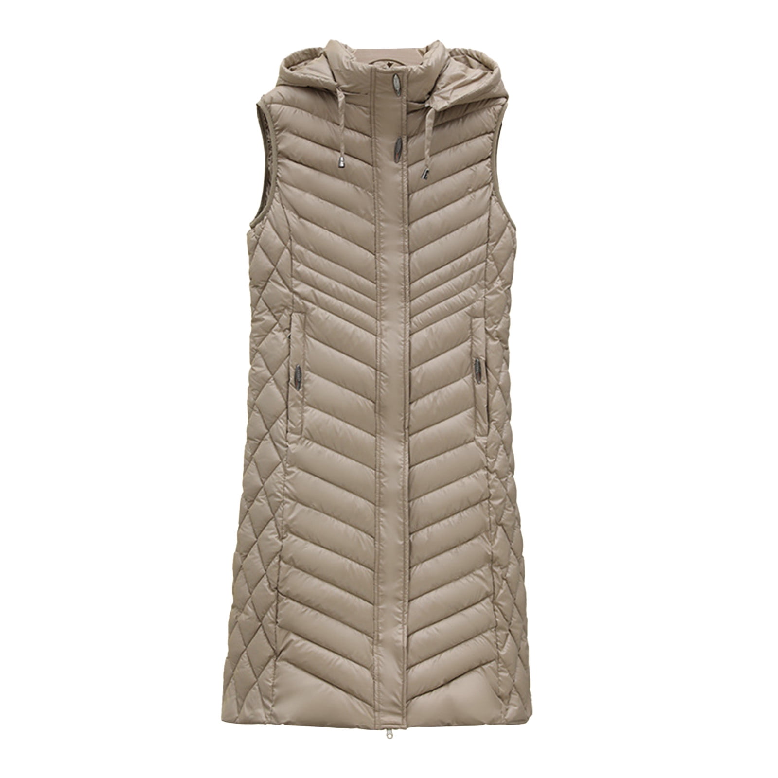 TrendVibe365 Long Puffer Vest for Women Without Hood Sleeveless Down