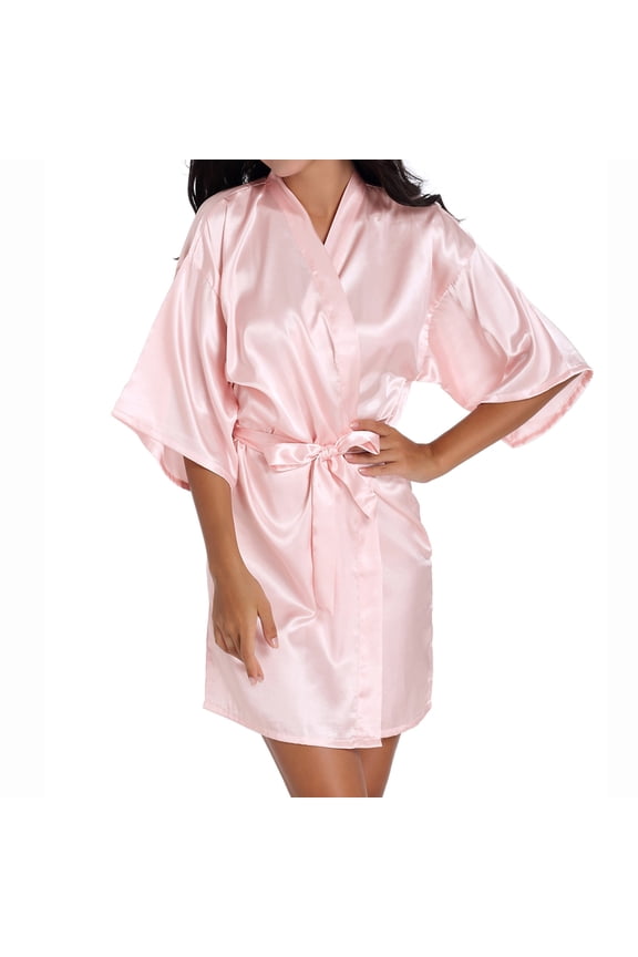 Bridesmaid Robes for Wedding Day Short Length Lightweight Solid 3/4 Sleeve Pajamas XL Beige