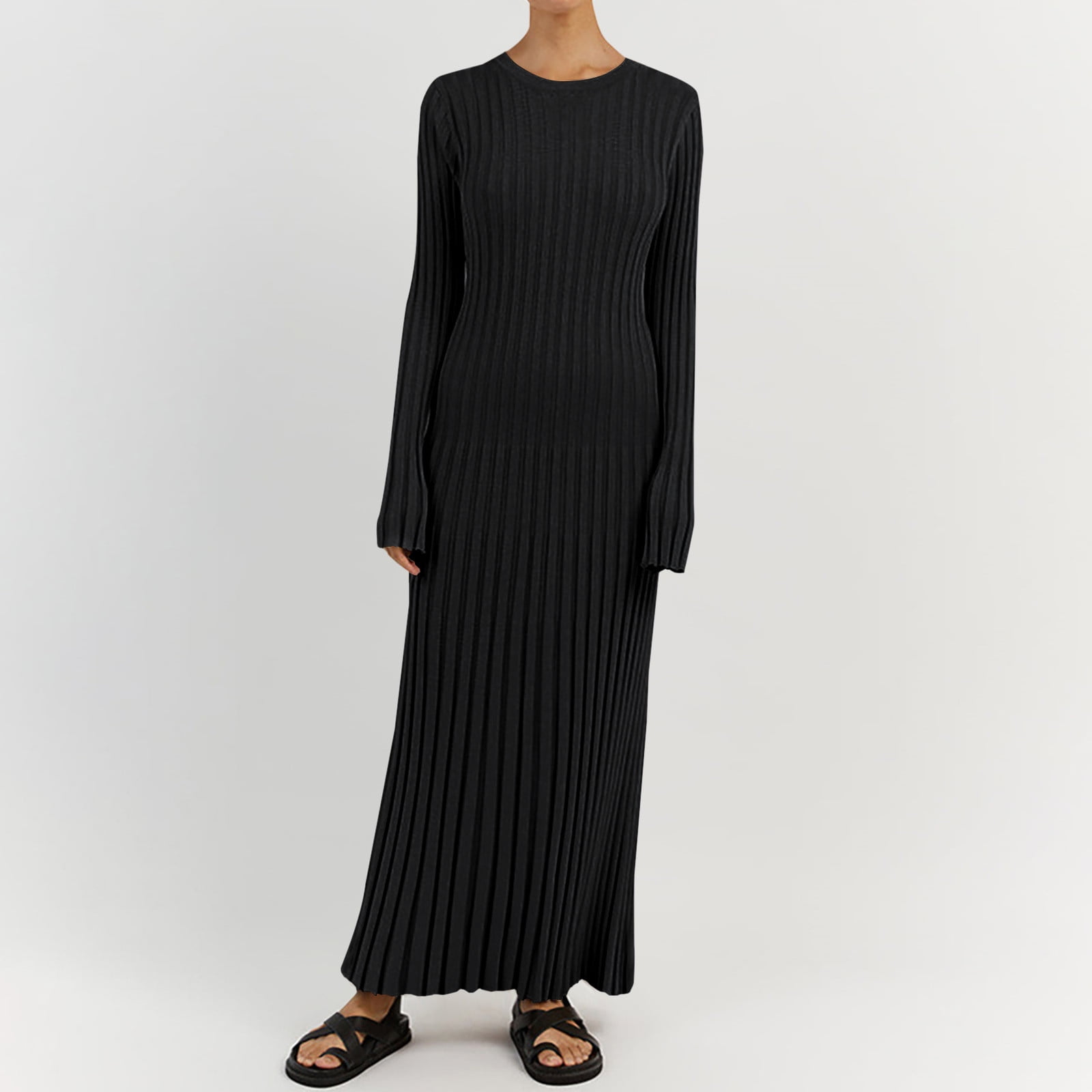 TrendVibe365 Long Sweater Dresses for Women Crew Neck Maxi Dress Long Sleeve  Dress Solid Top Oversized Cable Knit Outfits Casual Lightweight Holiday  Clothes Black L - Walmart.com